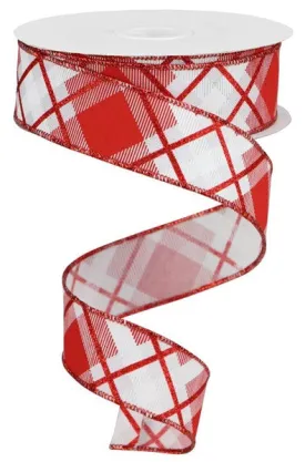 1.5"x10yd Glitter Plaid On Royal, White/Red  AP13