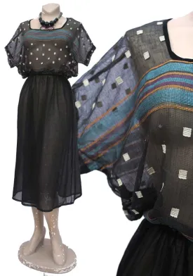 1930s Vintage Sheer Gauze Black Top and Skirt Set • Boho Peasant Top