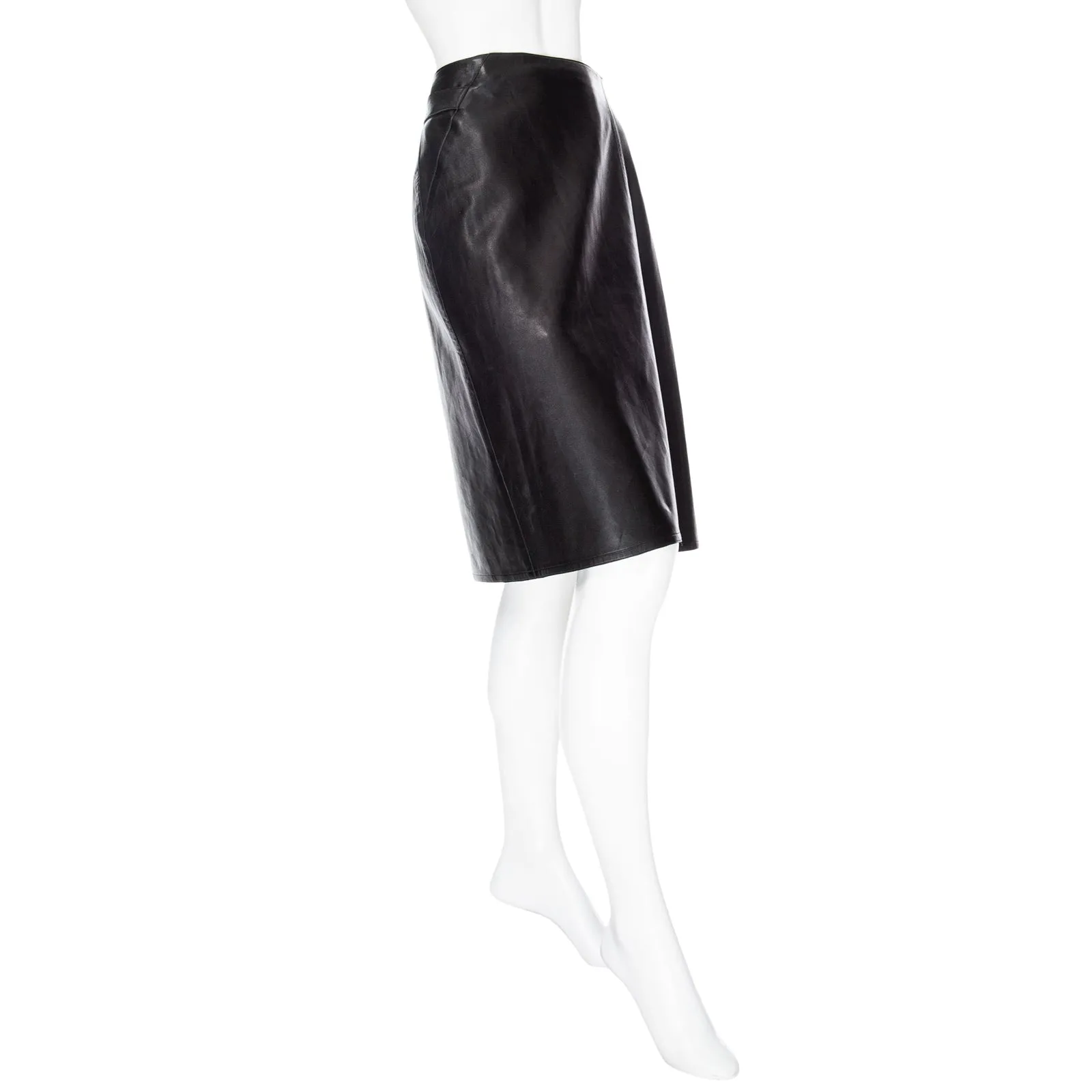 1999 Black Leather Back Strap Wrap Skirt