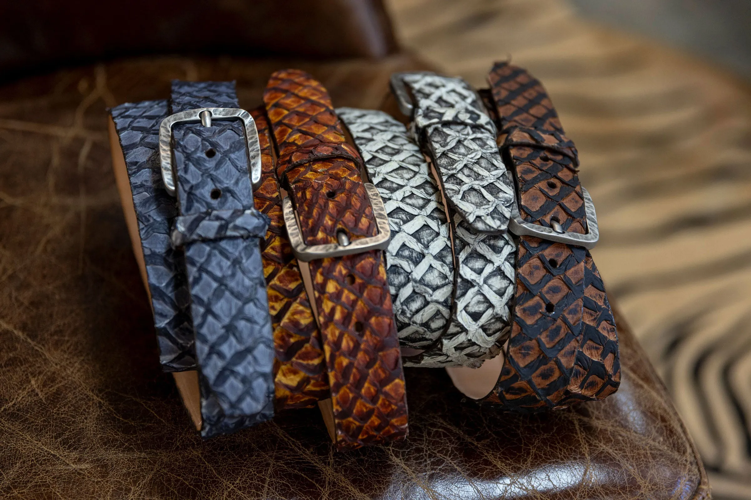 Amazonian Arapaima Belt - Steel Blue