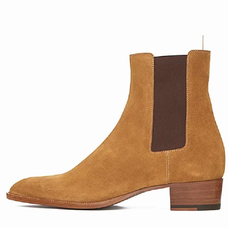 Amozae    Black Friday Amozae  Chelsea Boots Real Leather Winter For Man Suede Slip On Martin Ankle Boots Winter Pointed Toe Soft Leather Shoes Large Size Man