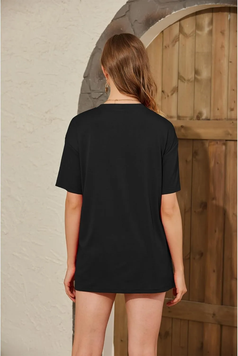 ANCAPELION Womens Oversized Summer T-Shirt Crew Neck Short Sleeve Tops Basic Casual Tees with Sequin Glitter Pocket