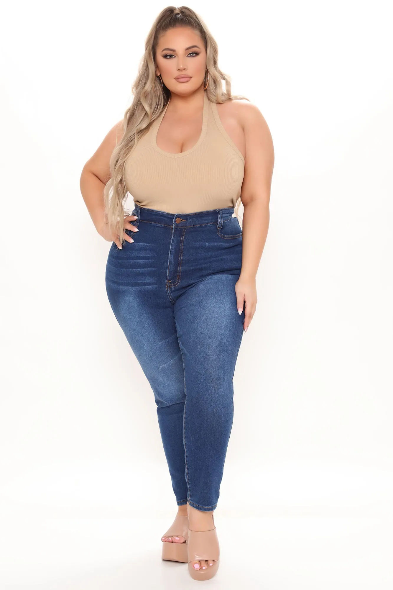 Aria High Waisted Skinny Jeans - Medium Blue Wash