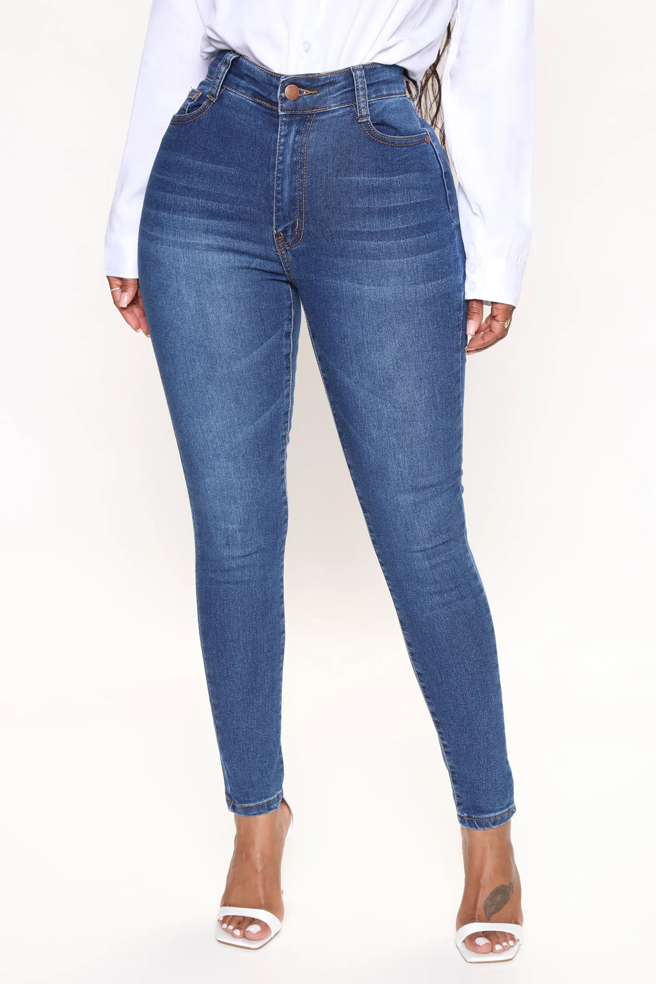 Aria High Waisted Skinny Jeans - Medium Blue Wash