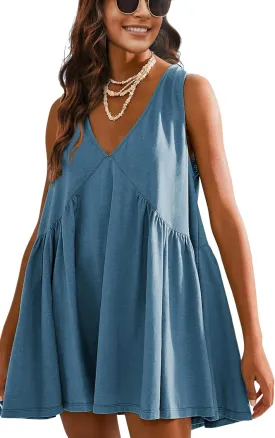 Athlisan Womens Summer Sleeveless Mini Dress Casual Loose V Neck Sundress with Pockets
