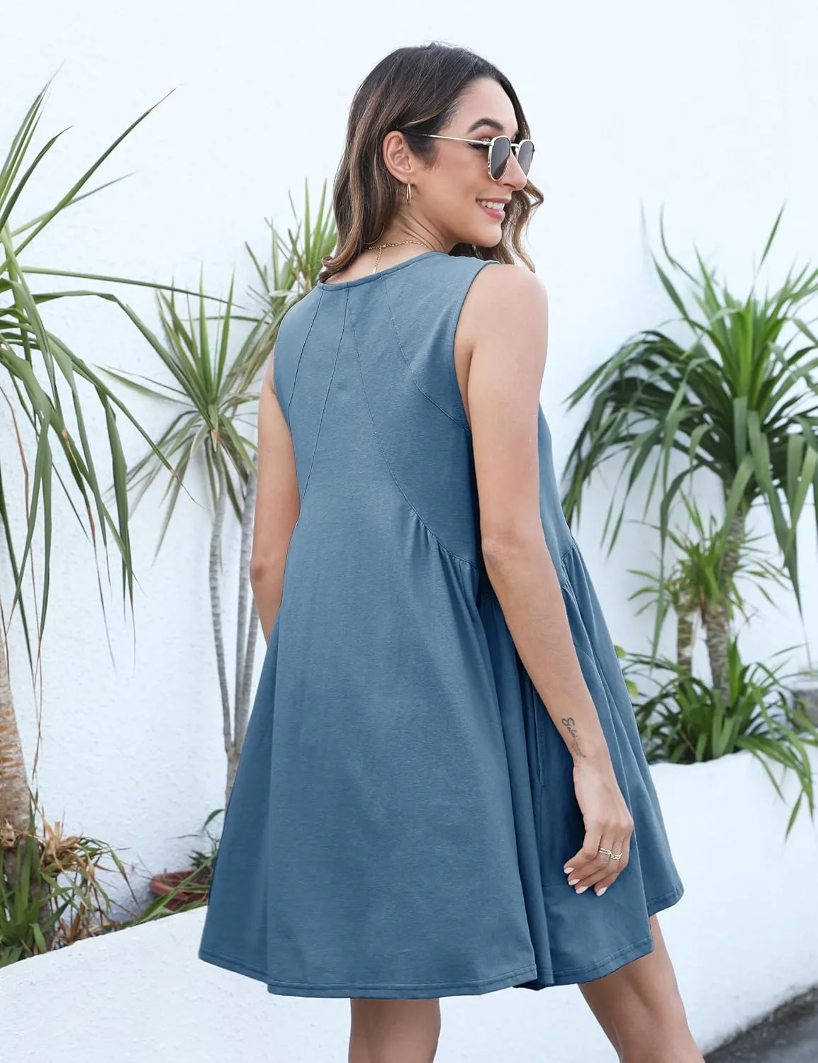 Athlisan Womens Summer Sleeveless Mini Dress Casual Loose V Neck Sundress with Pockets