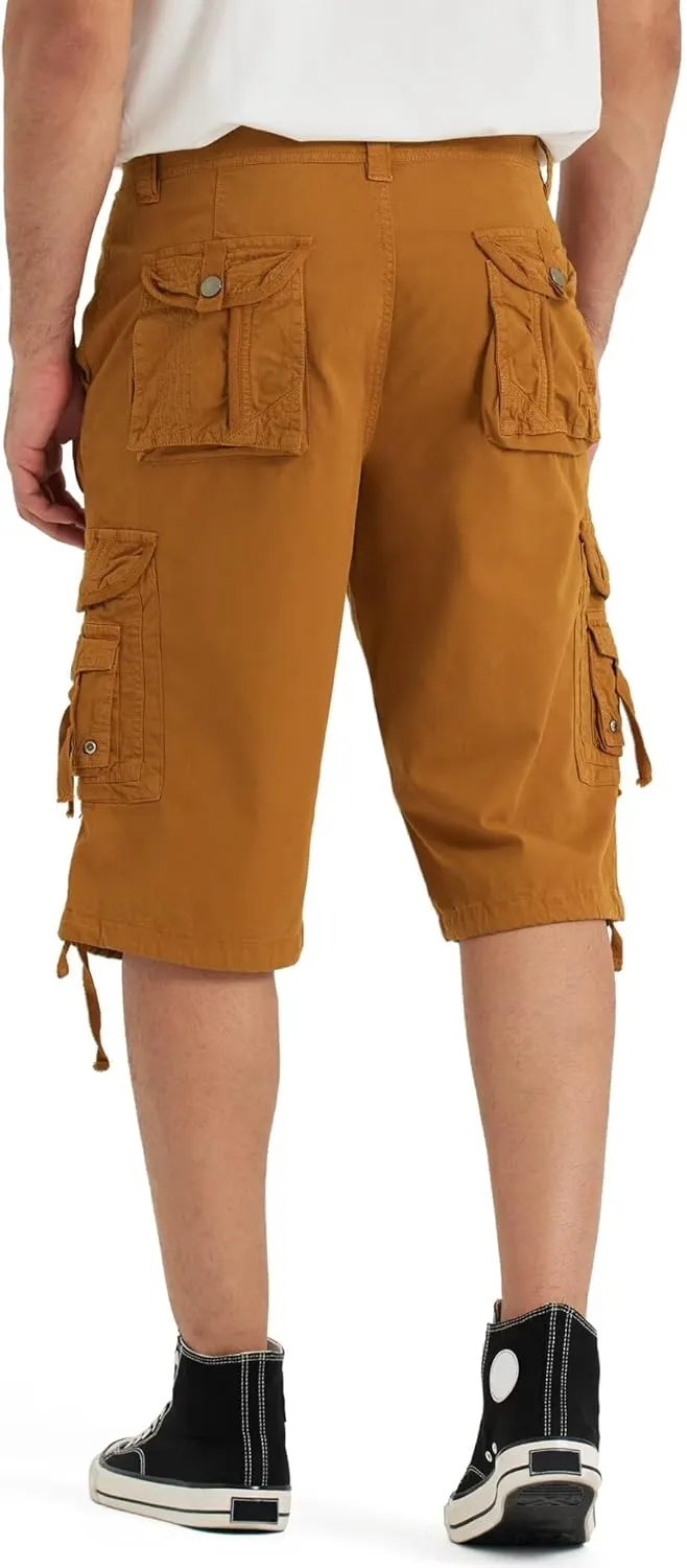 BEST SOUTH Mens Cargo Shorts with 8 Pockets Casual Long Blew Knee Capri 3/4 Pants Relaxed Fit Work Fishing Hiking