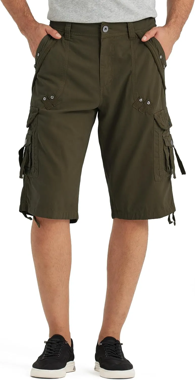 BEST SOUTH Mens Cargo Shorts with 8 Pockets Casual Long Blew Knee Capri 3/4 Pants Relaxed Fit Work Fishing Hiking