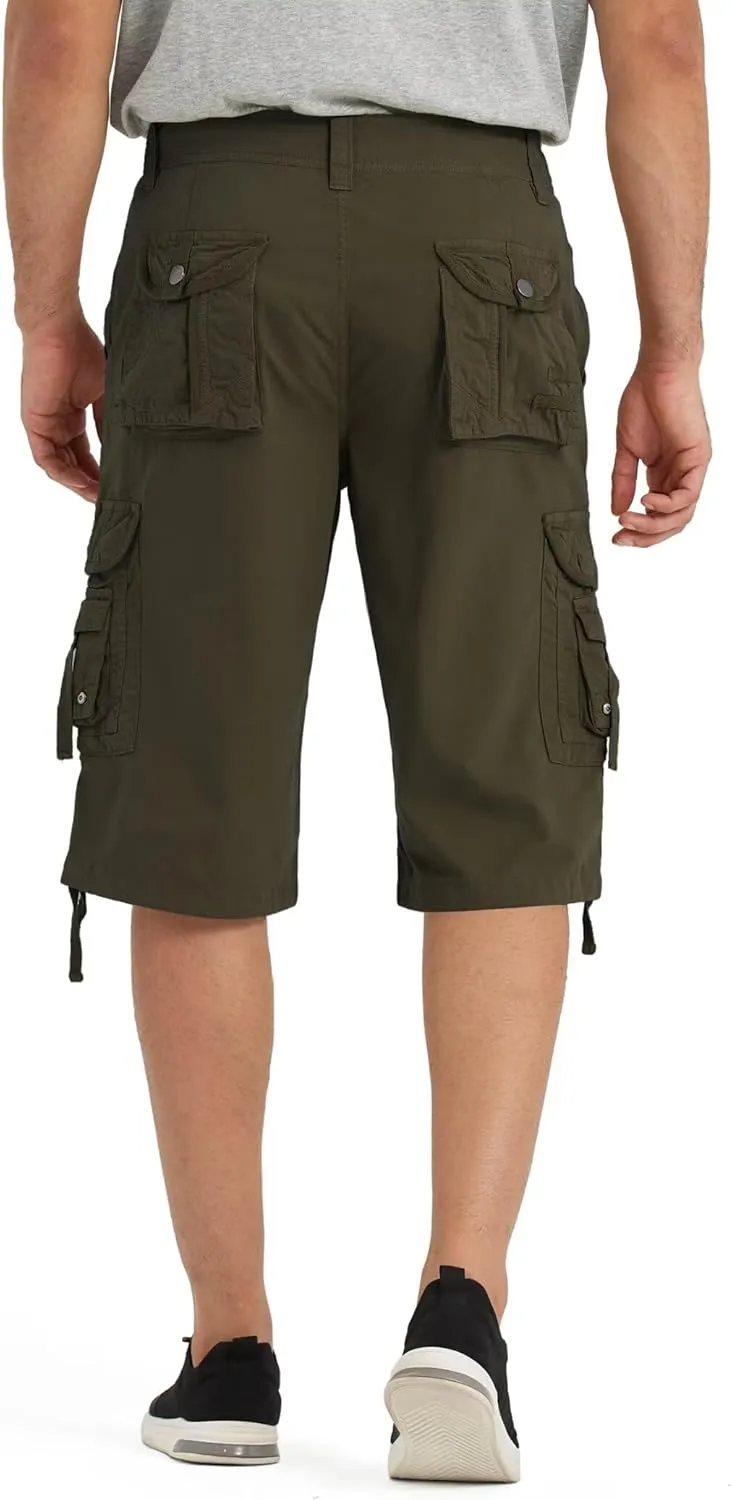 BEST SOUTH Mens Cargo Shorts with 8 Pockets Casual Long Blew Knee Capri 3/4 Pants Relaxed Fit Work Fishing Hiking