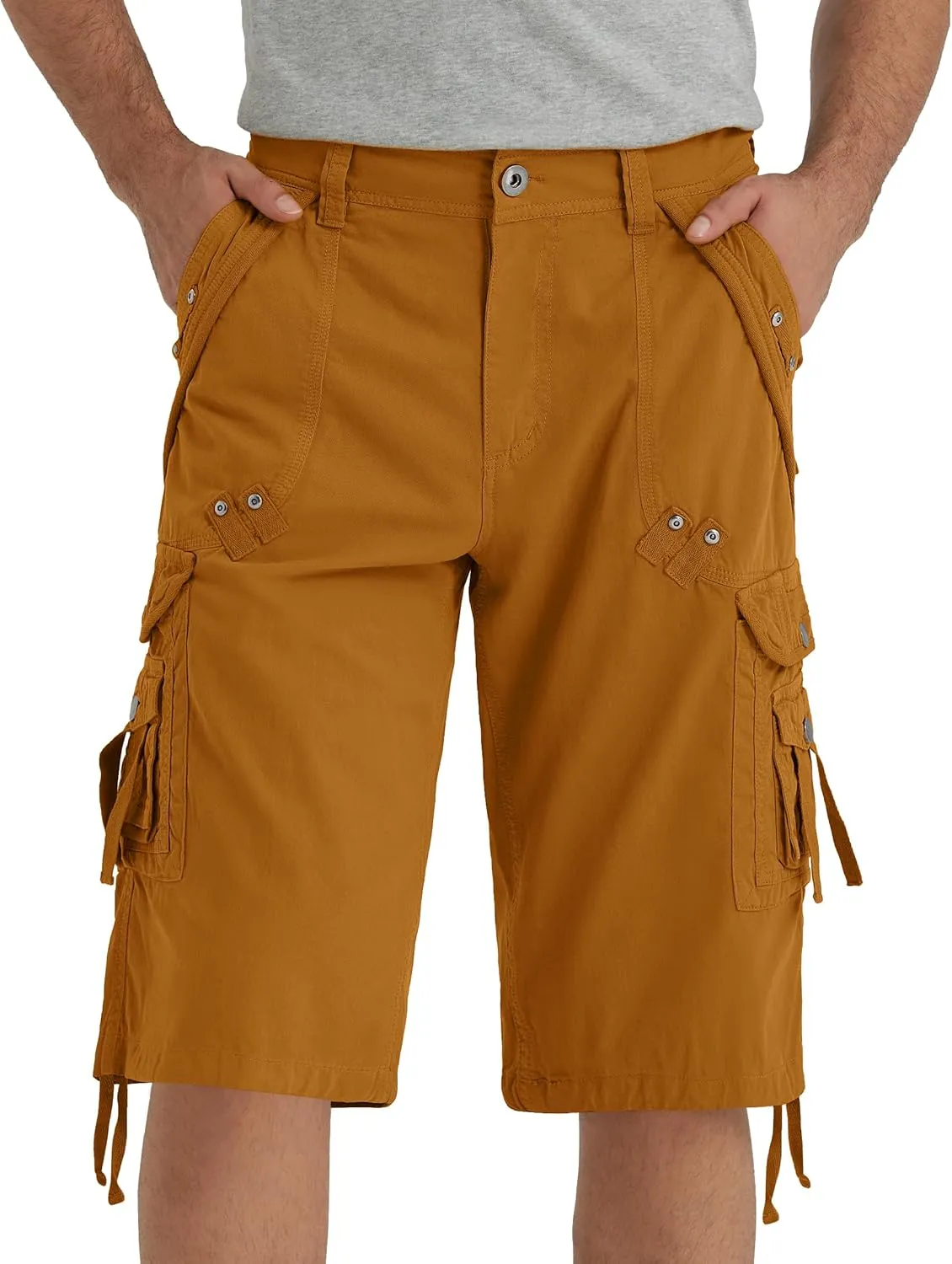 BEST SOUTH Mens Cargo Shorts with 8 Pockets Casual Long Blew Knee Capri 3/4 Pants Relaxed Fit Work Fishing Hiking