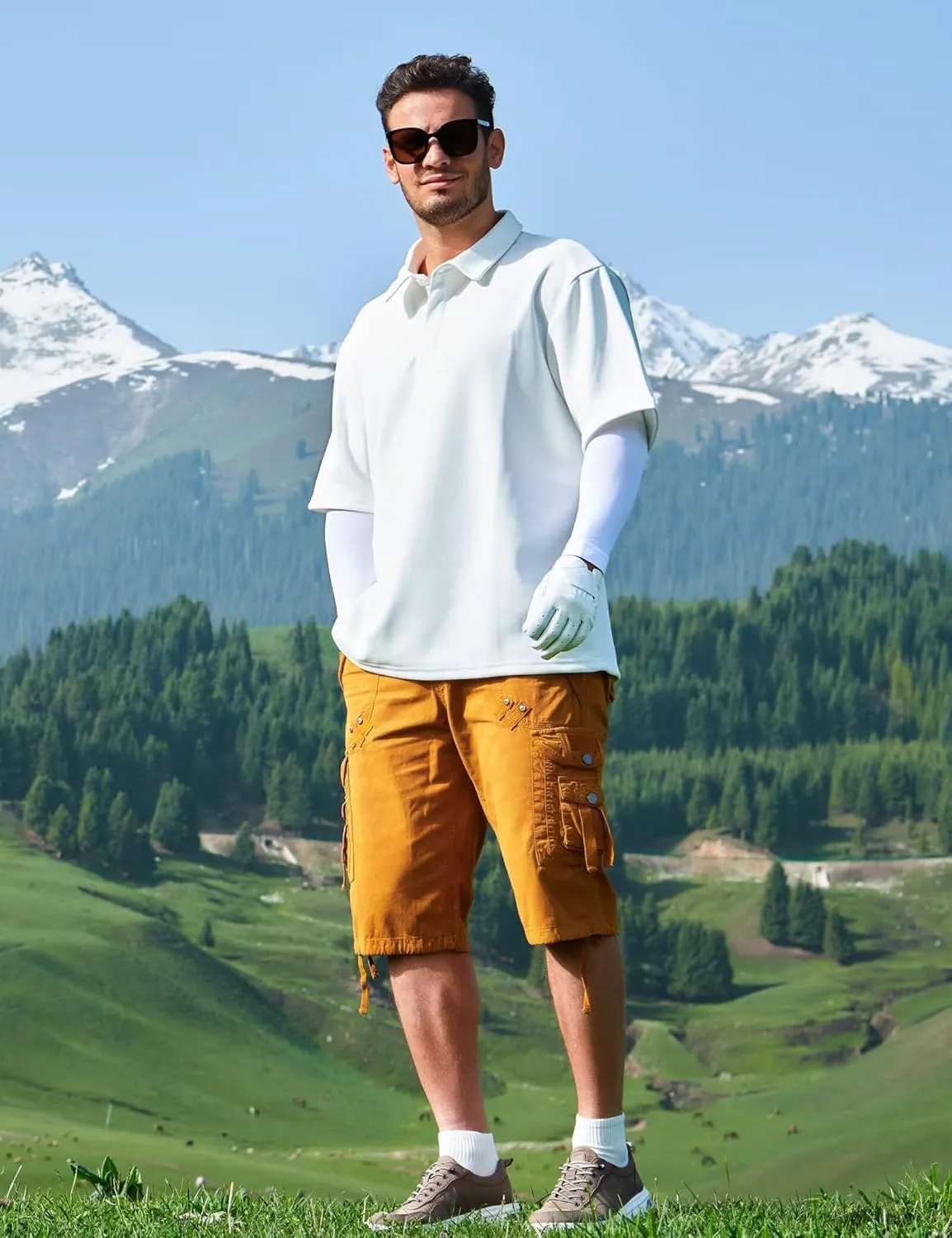 BEST SOUTH Mens Cargo Shorts with 8 Pockets Casual Long Blew Knee Capri 3/4 Pants Relaxed Fit Work Fishing Hiking