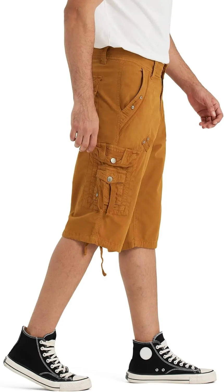 BEST SOUTH Mens Cargo Shorts with 8 Pockets Casual Long Blew Knee Capri 3/4 Pants Relaxed Fit Work Fishing Hiking