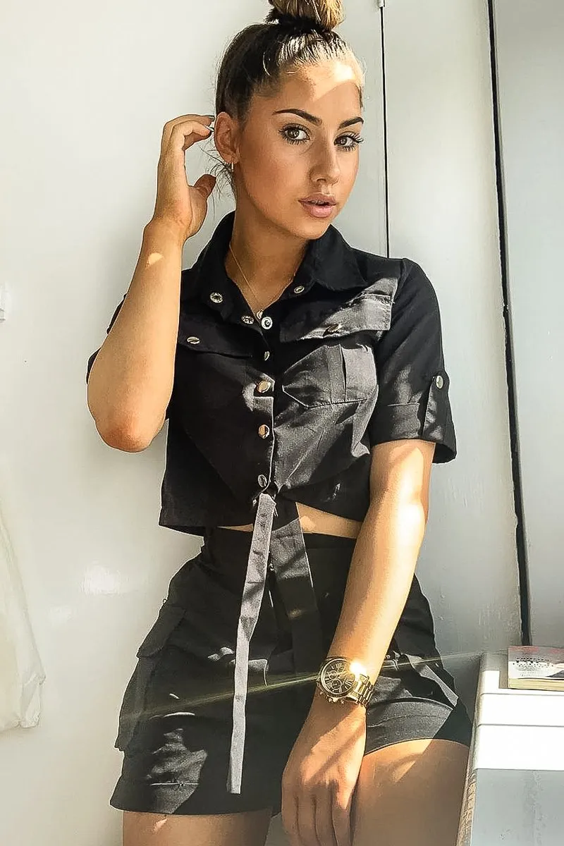 Black Button Front Utility Shirt Shorts Co-ord - Galia
