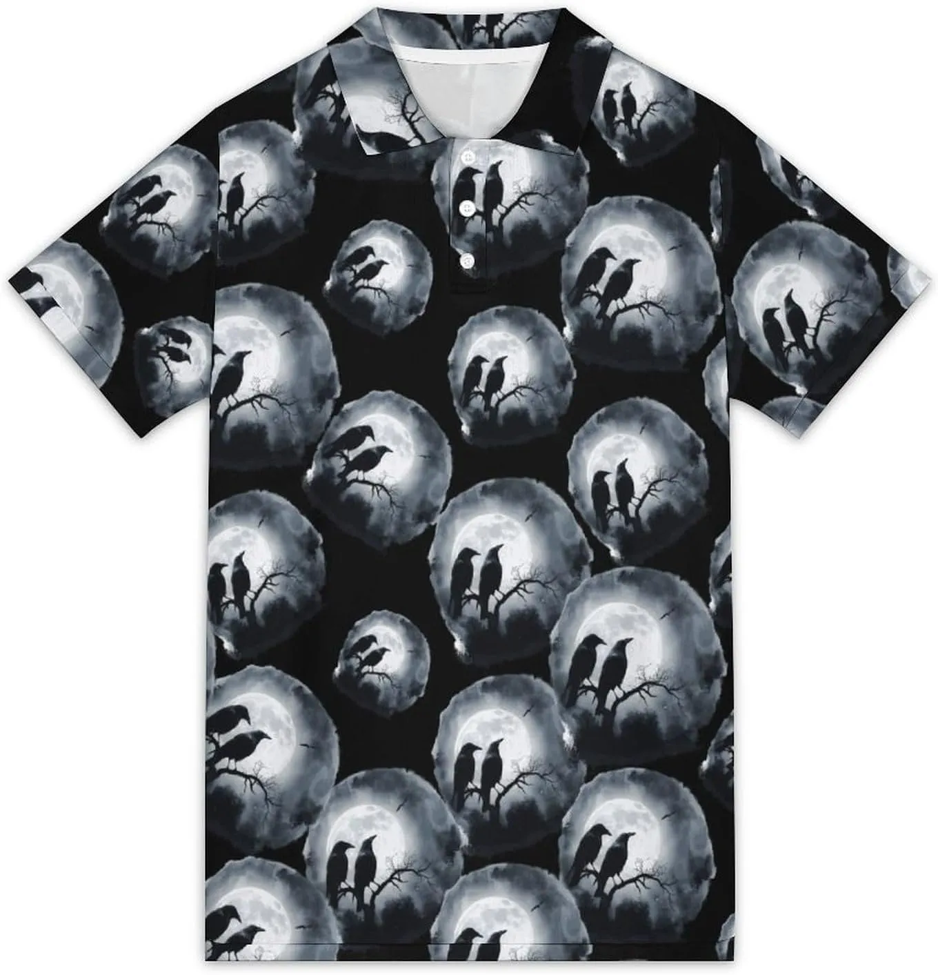 Black Crows Under Full Moon Mens Polo Shirts Short Sleeve Mesh Gym T-Shirt Summer Tee Top