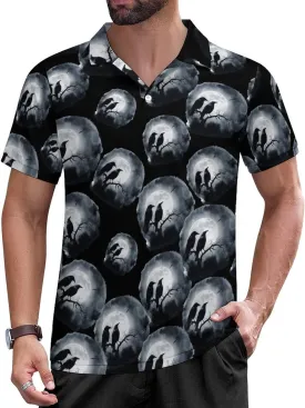 Black Crows Under Full Moon Mens Polo Shirts Short Sleeve Mesh Gym T-Shirt Summer Tee Top