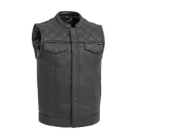 BLACK FIM671CDM Double Diamond Stitch Club Leather Motorcycle Vest Naked Leather