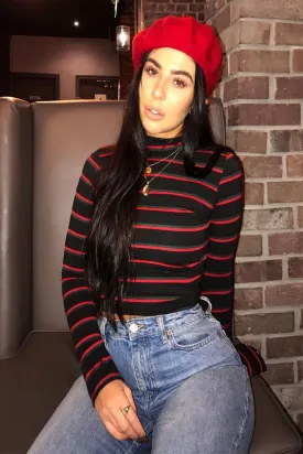Black High Neck Stripe Crop Top - Londyn