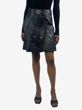 Black leather ruffle mini skirt - size UK 8