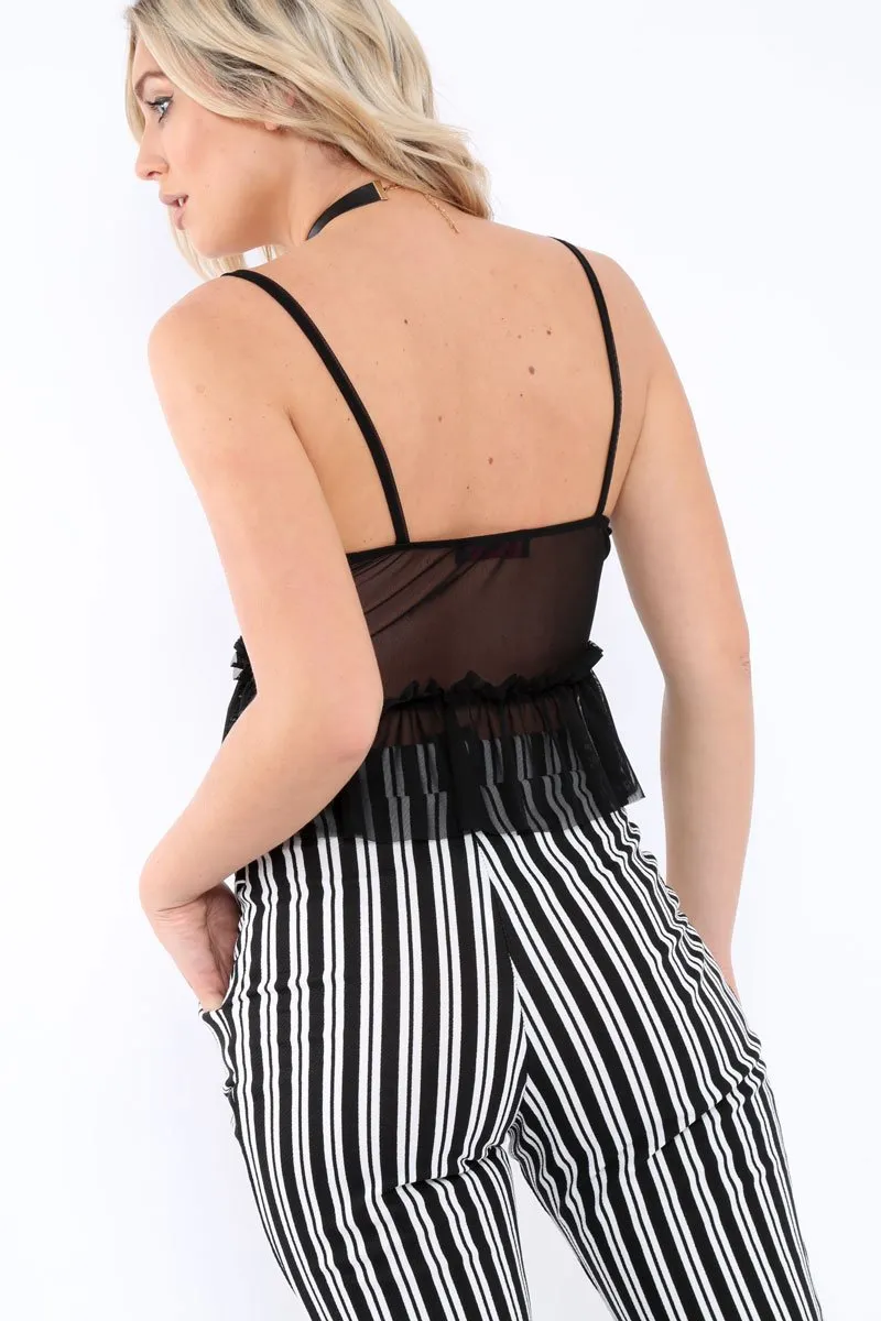 Black Mesh Frill Hem Crop Top - Annora