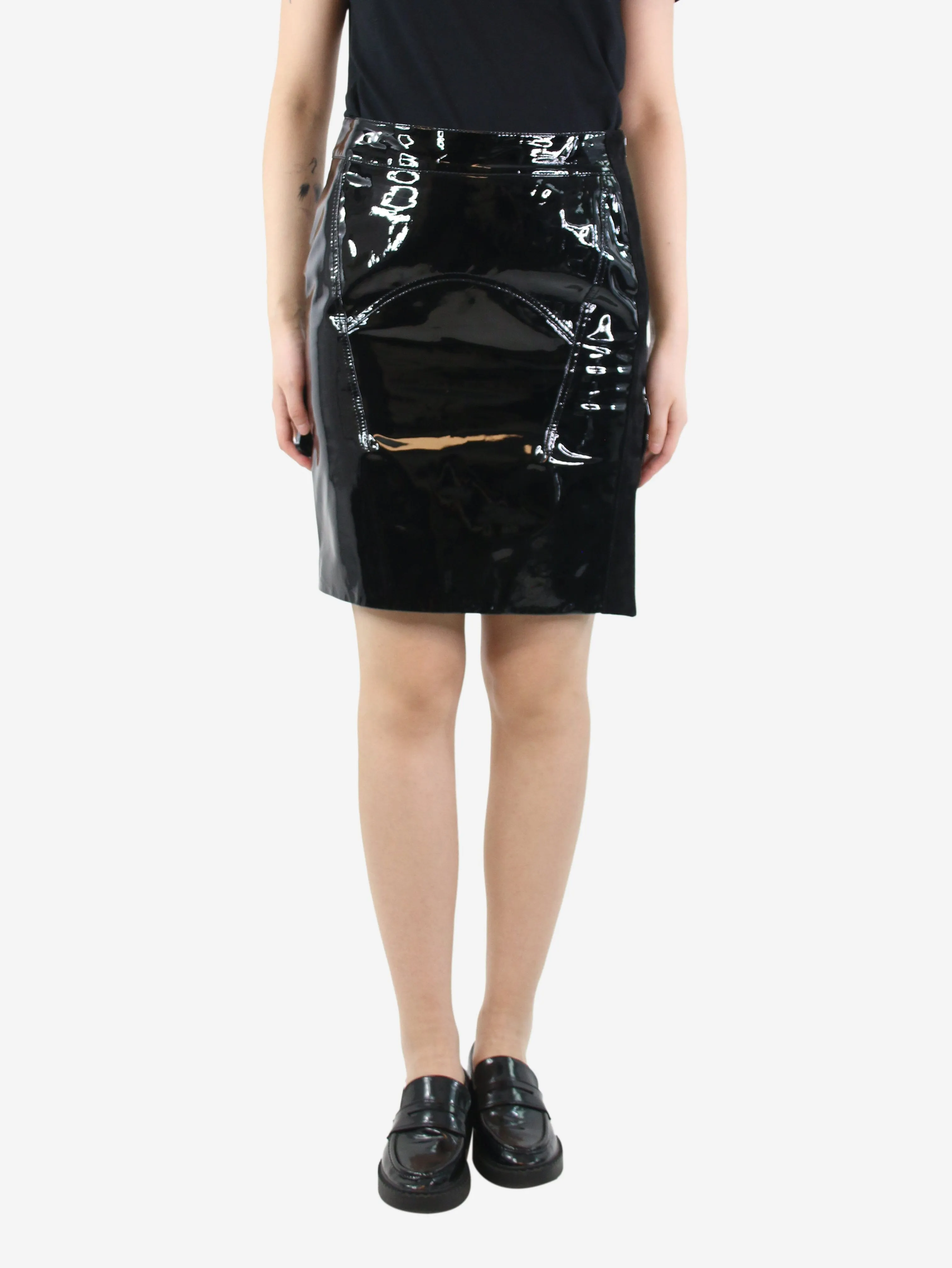 Black patent leather skirt - size UK 8
