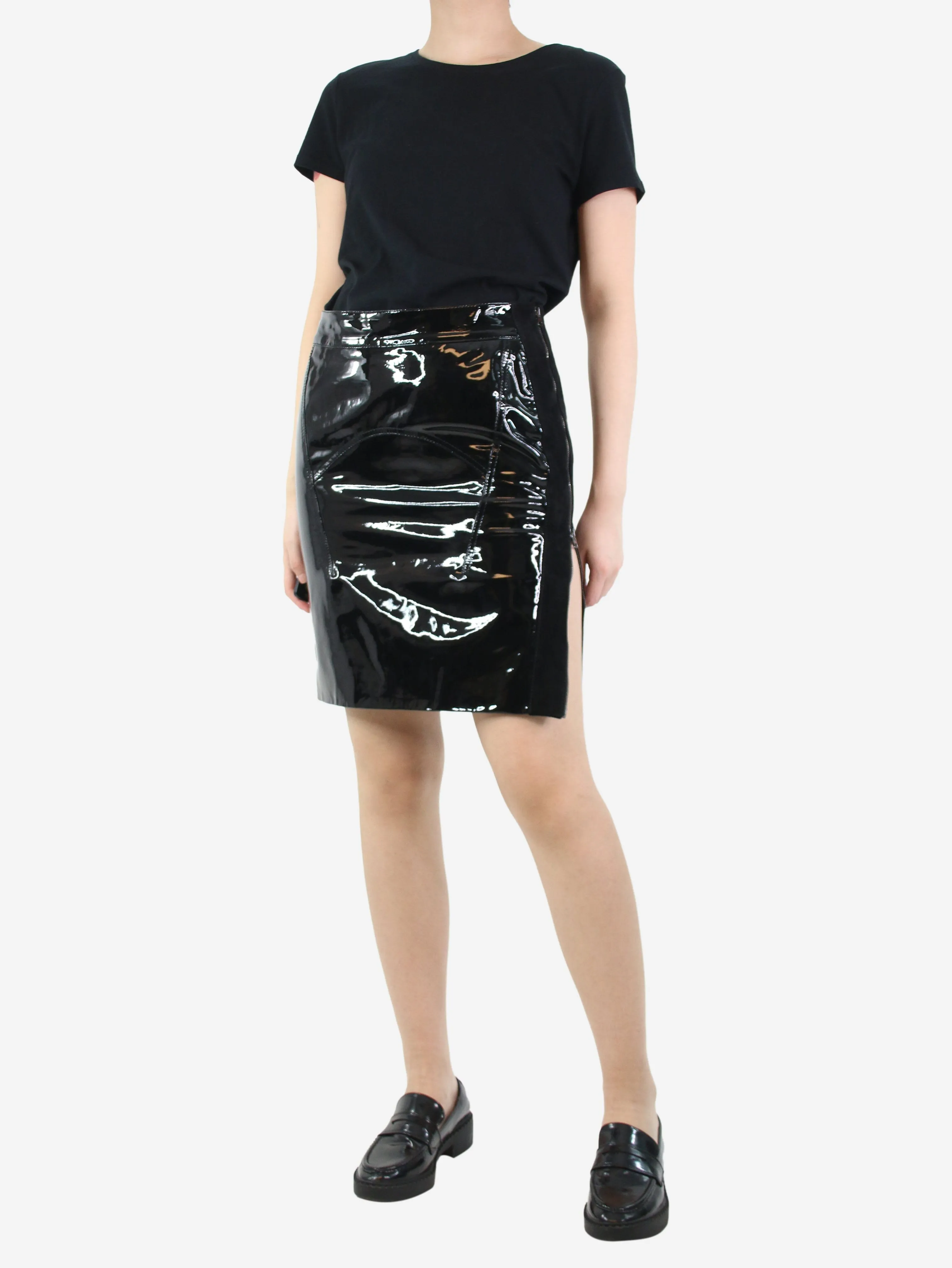 Black patent leather skirt - size UK 8