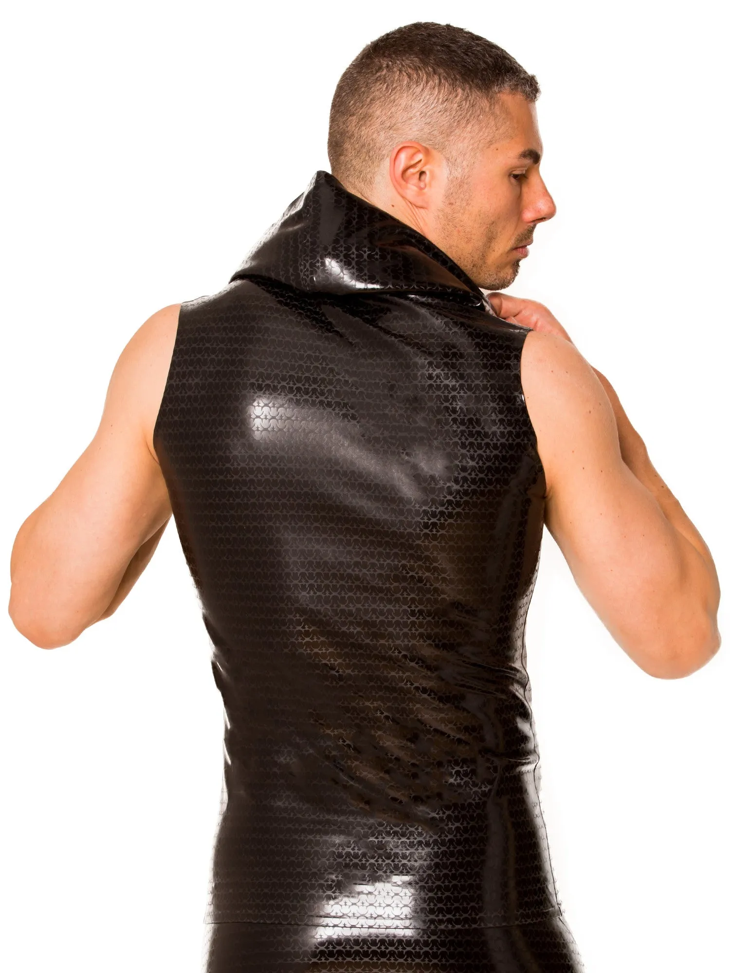 Black Sleeveless Armour Zip Latex Hoody