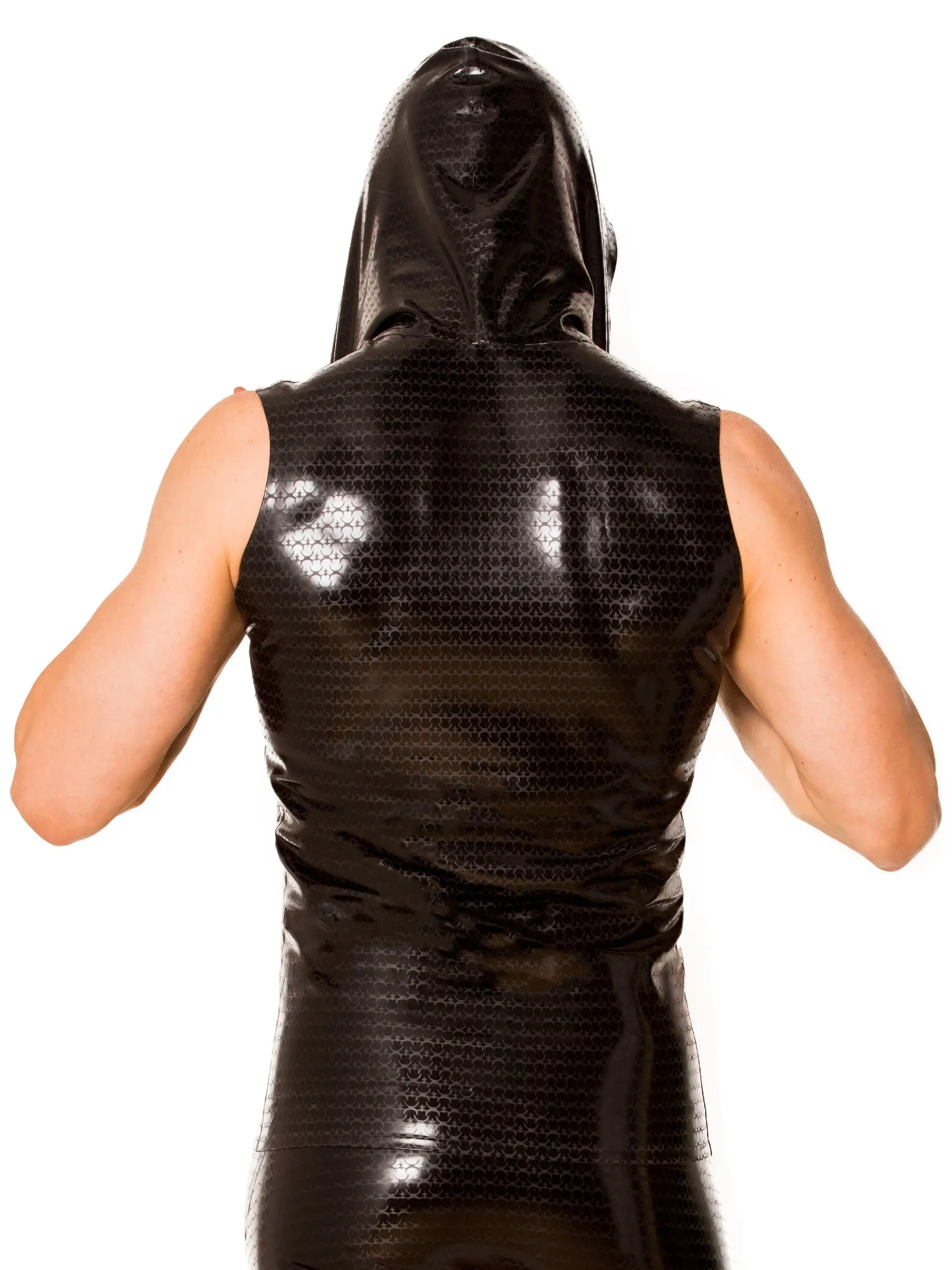 Black Sleeveless Armour Zip Latex Hoody