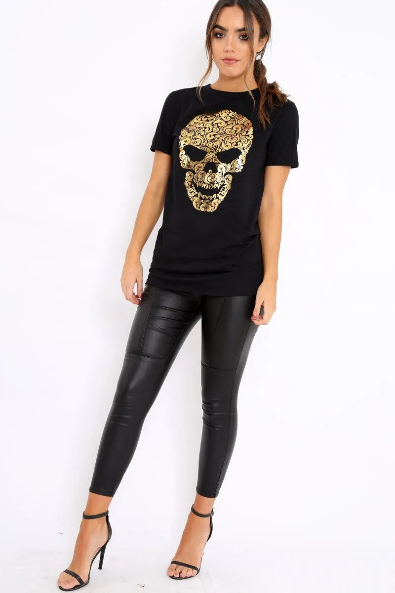 Black Tshirt with Gold Skull Print - Brook