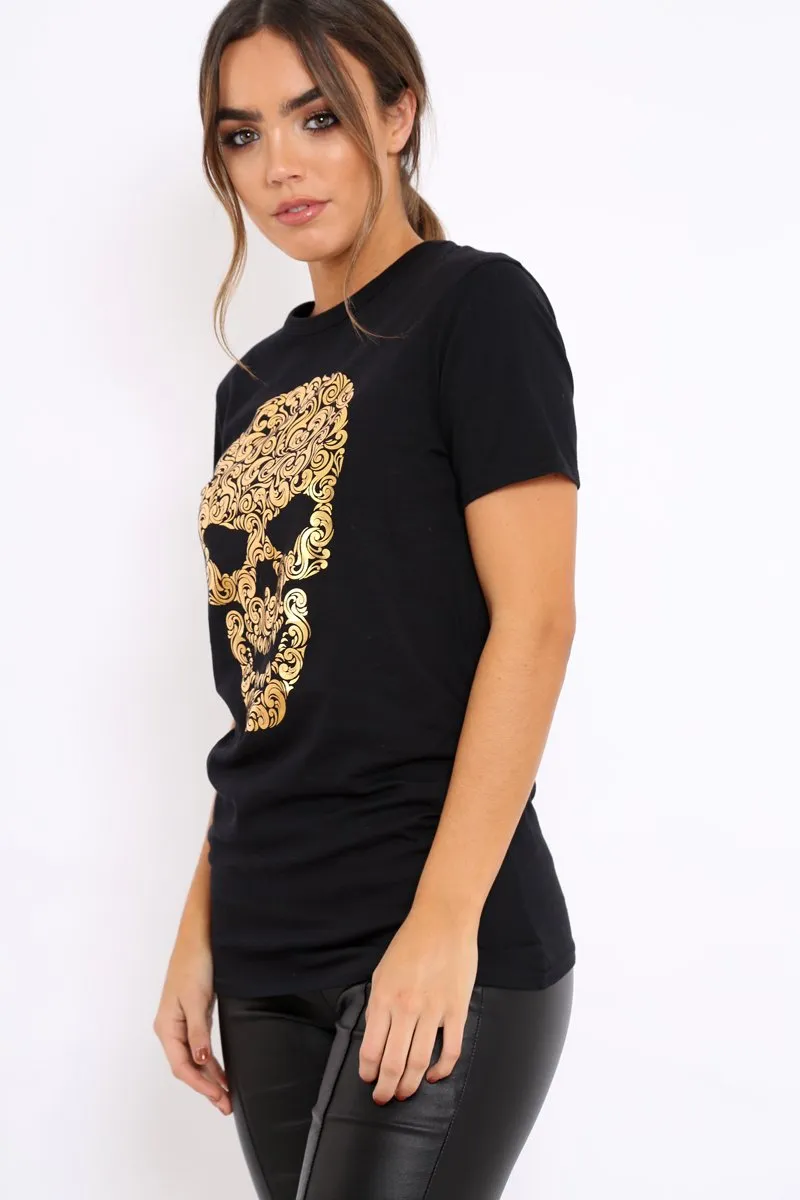 Black Tshirt with Gold Skull Print - Brook