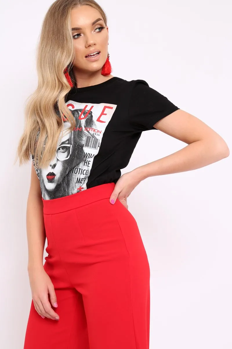 Black Vogue Slogan T-shirt - Alana