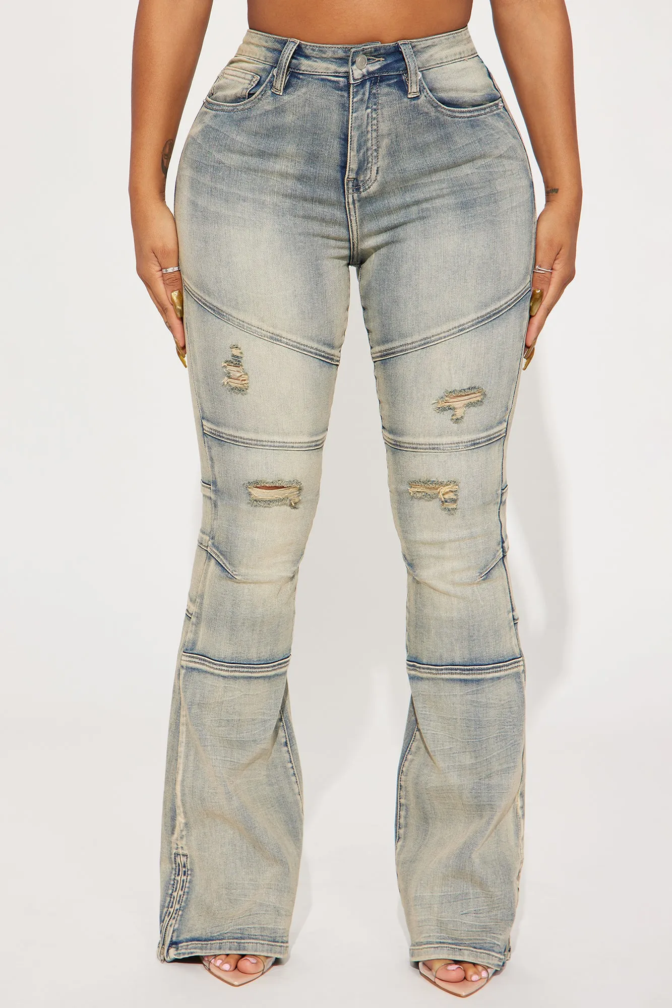 Block List Stretch Bootcut Jeans - Vintage Wash