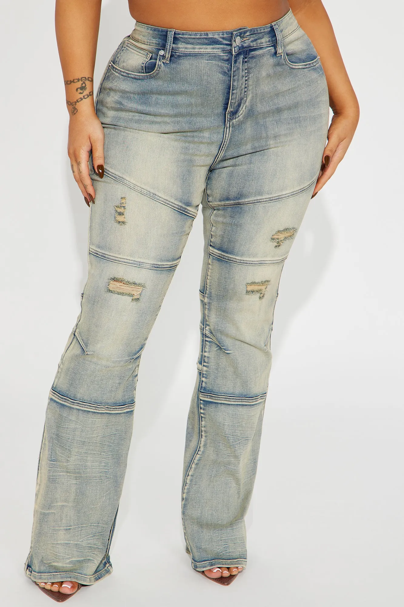 Block List Stretch Bootcut Jeans - Vintage Wash