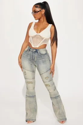 Block List Stretch Bootcut Jeans - Vintage Wash