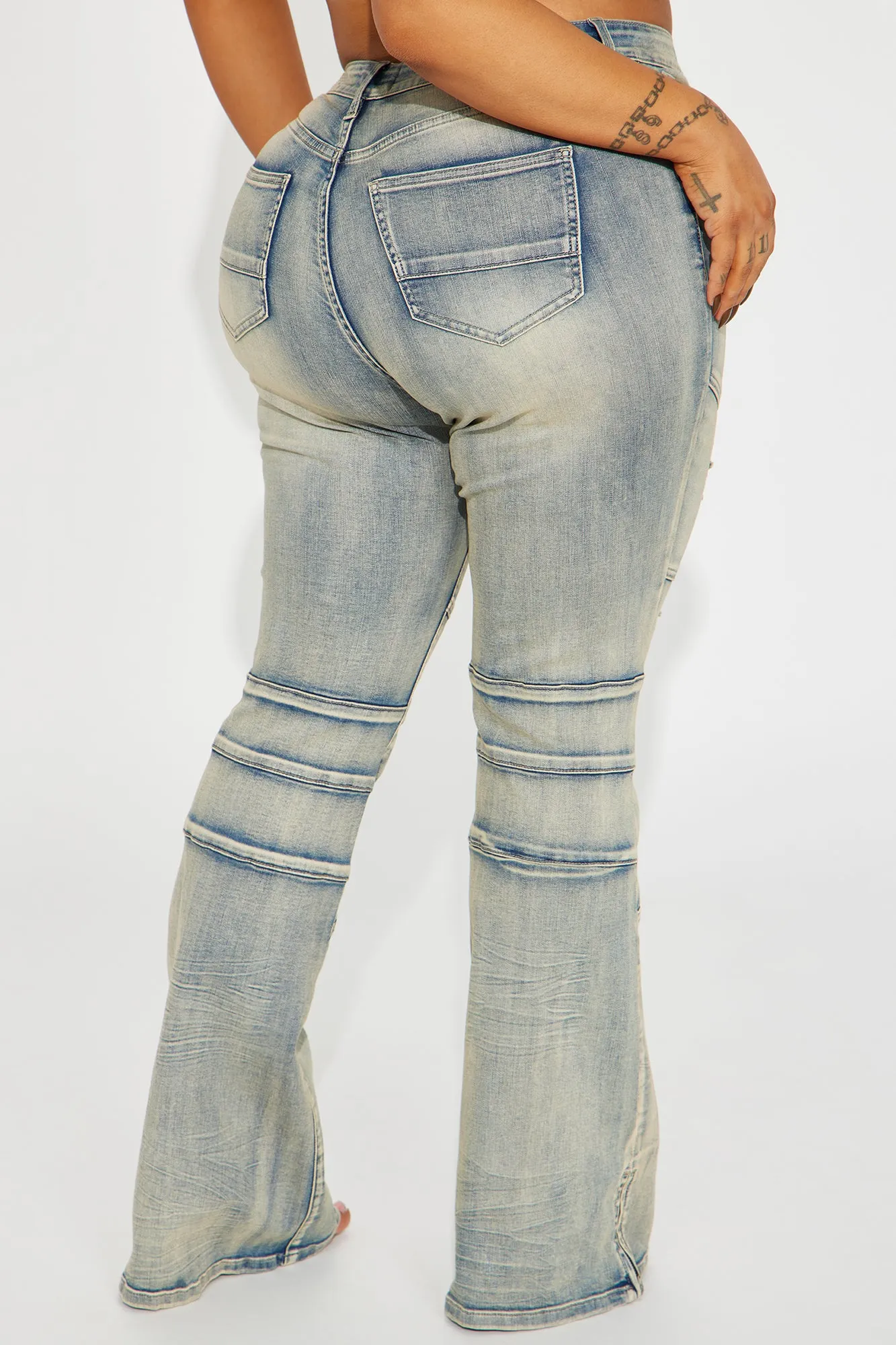 Block List Stretch Bootcut Jeans - Vintage Wash