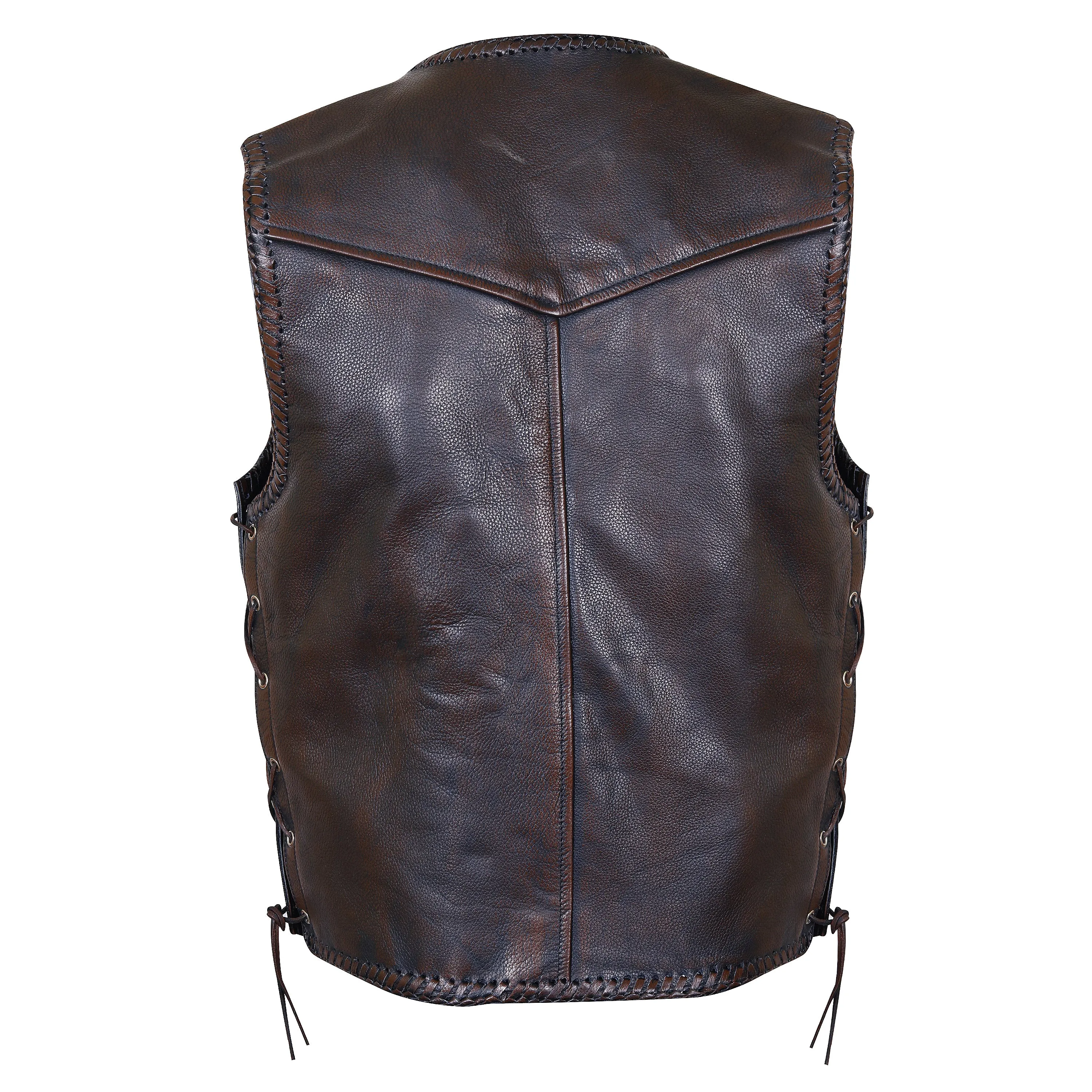 BROWN HL11650BROWN Heavy Metal Rocker Braid Waistcoat Motorcycle Vest Buckle