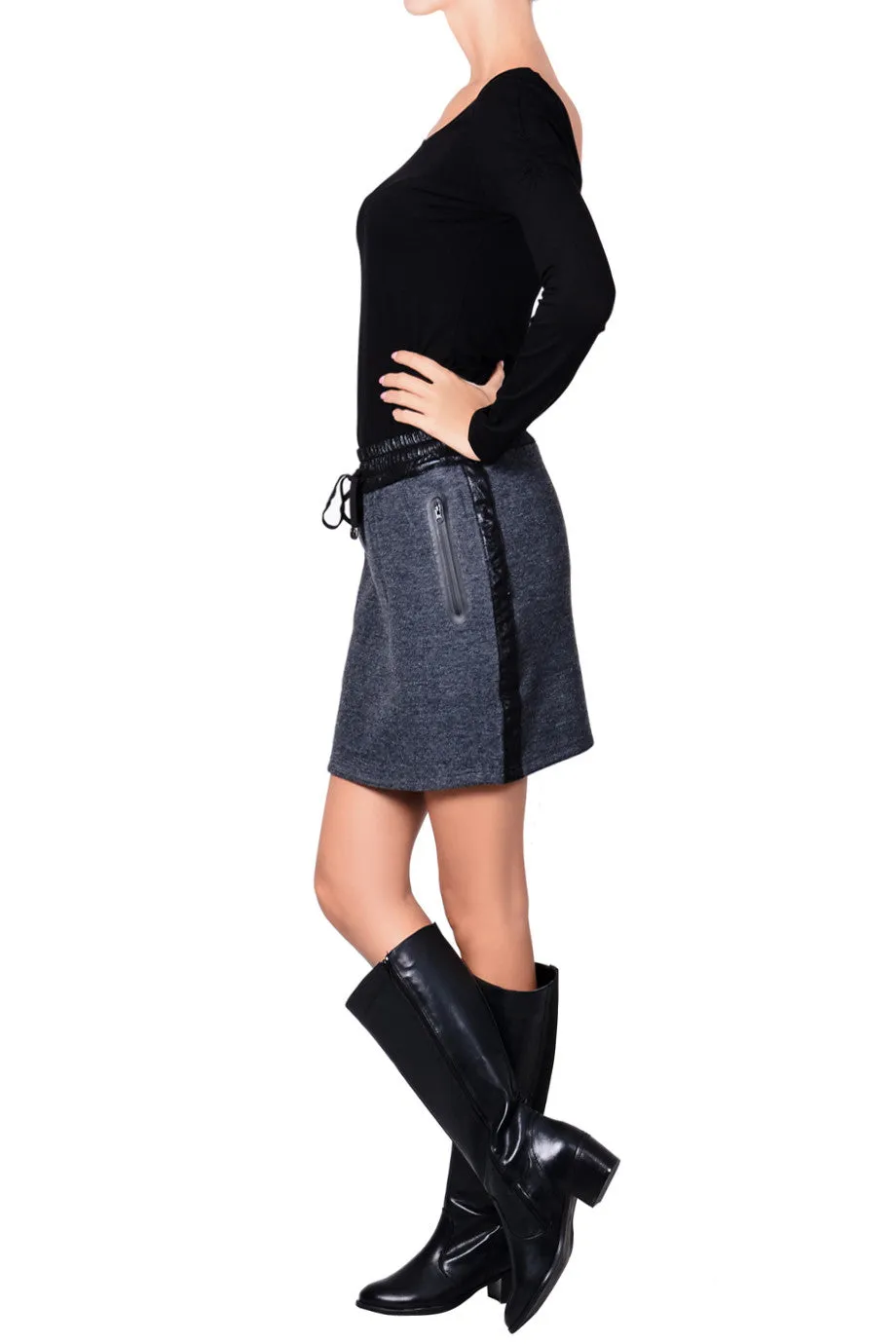 C BLOCK PIA Grey Elastic Drawstring Skirt