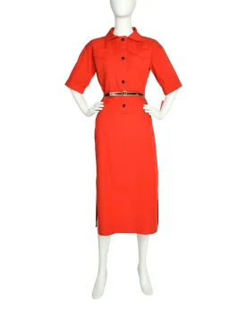 Courreges Vintage Bright Red Uniform Style Top and Skirt Set