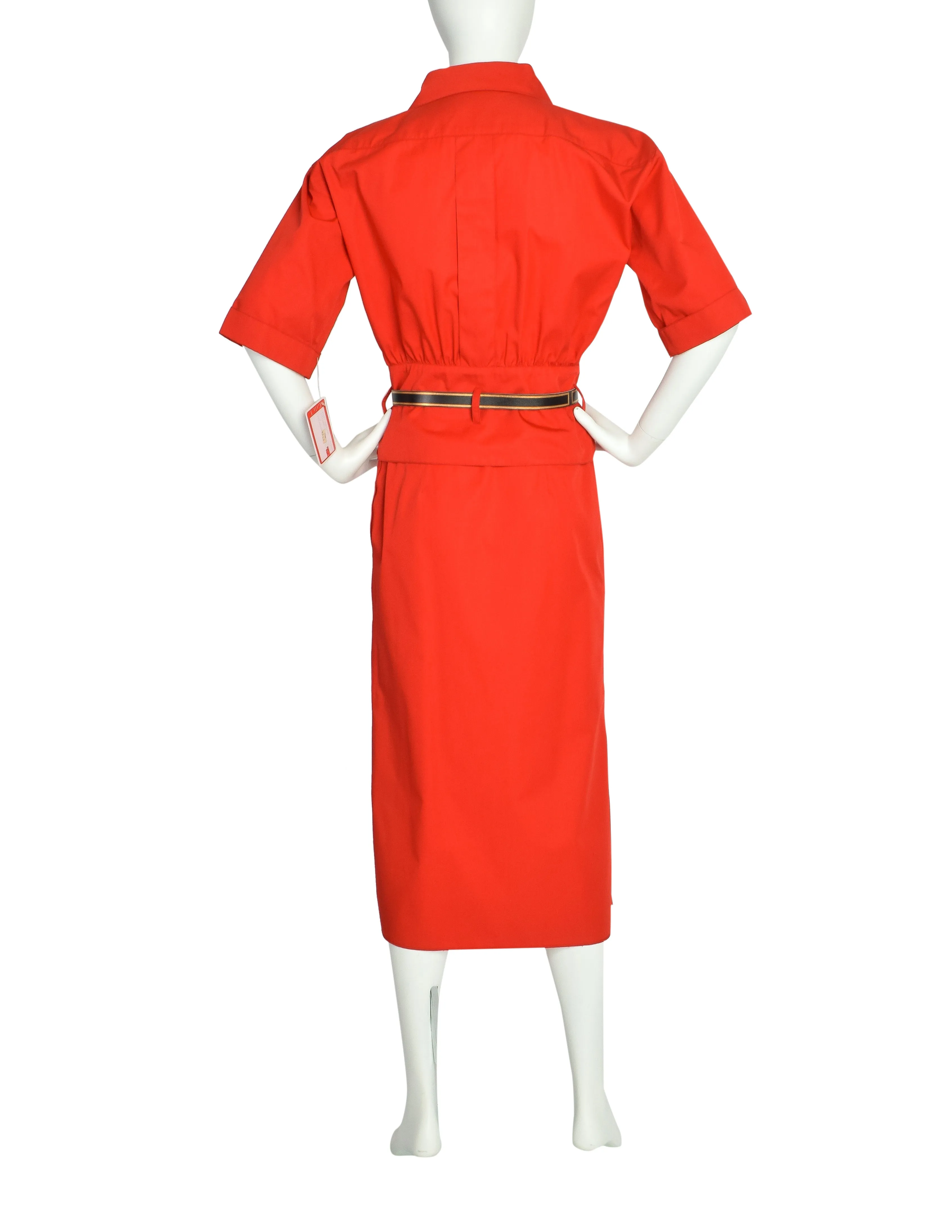 Courreges Vintage Bright Red Uniform Style Top and Skirt Set