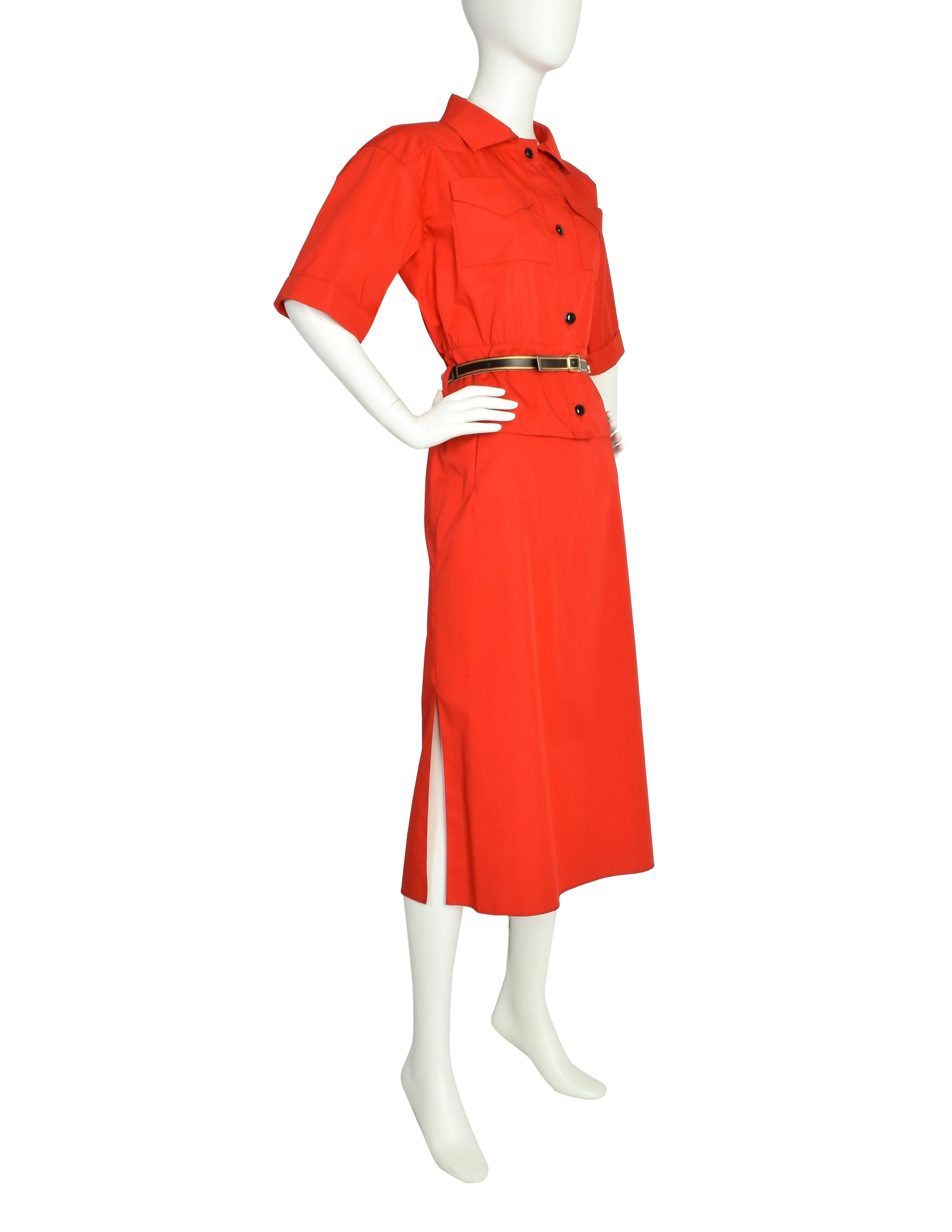 Courreges Vintage Bright Red Uniform Style Top and Skirt Set