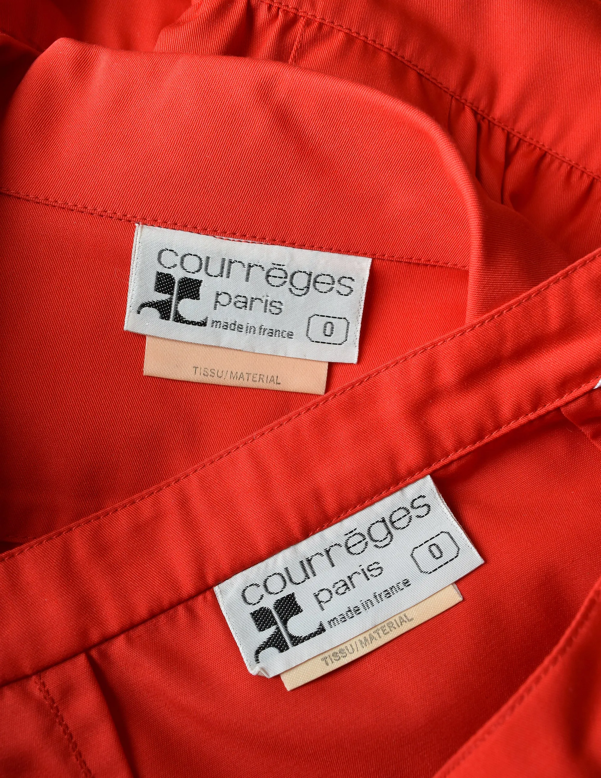 Courreges Vintage Bright Red Uniform Style Top and Skirt Set