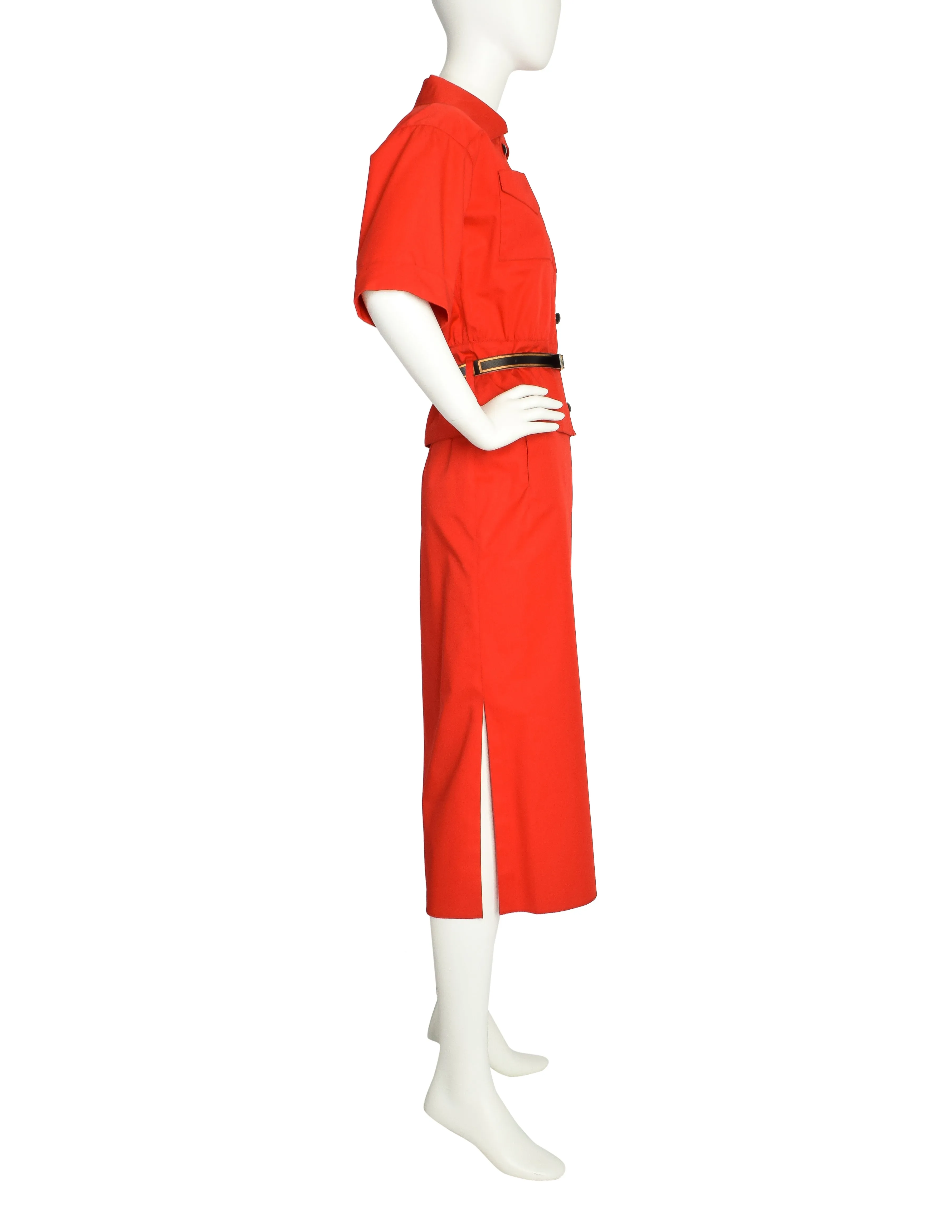 Courreges Vintage Bright Red Uniform Style Top and Skirt Set