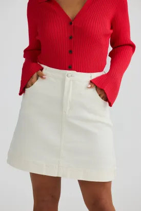 Denim A-Line Short Skirt - Ecru Denim