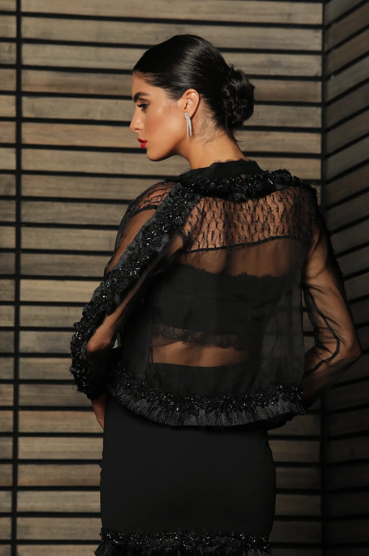 Embellished Organza Short Jacket Lehenga Set