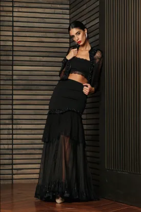 Embellished Organza Short Jacket Lehenga Set