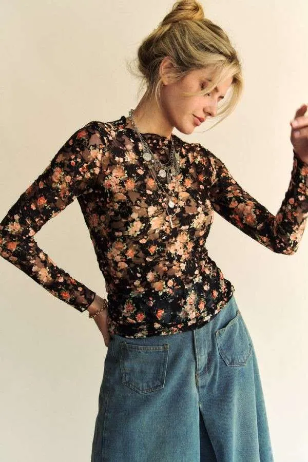 Fall Blooms Mesh Top