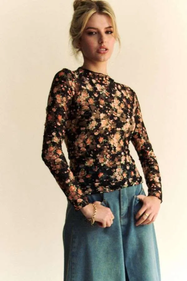 Fall Blooms Mesh Top