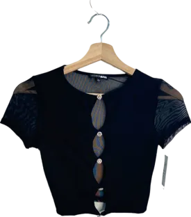 Fashion Nova Black Sheer Cut-out Crop Top XS