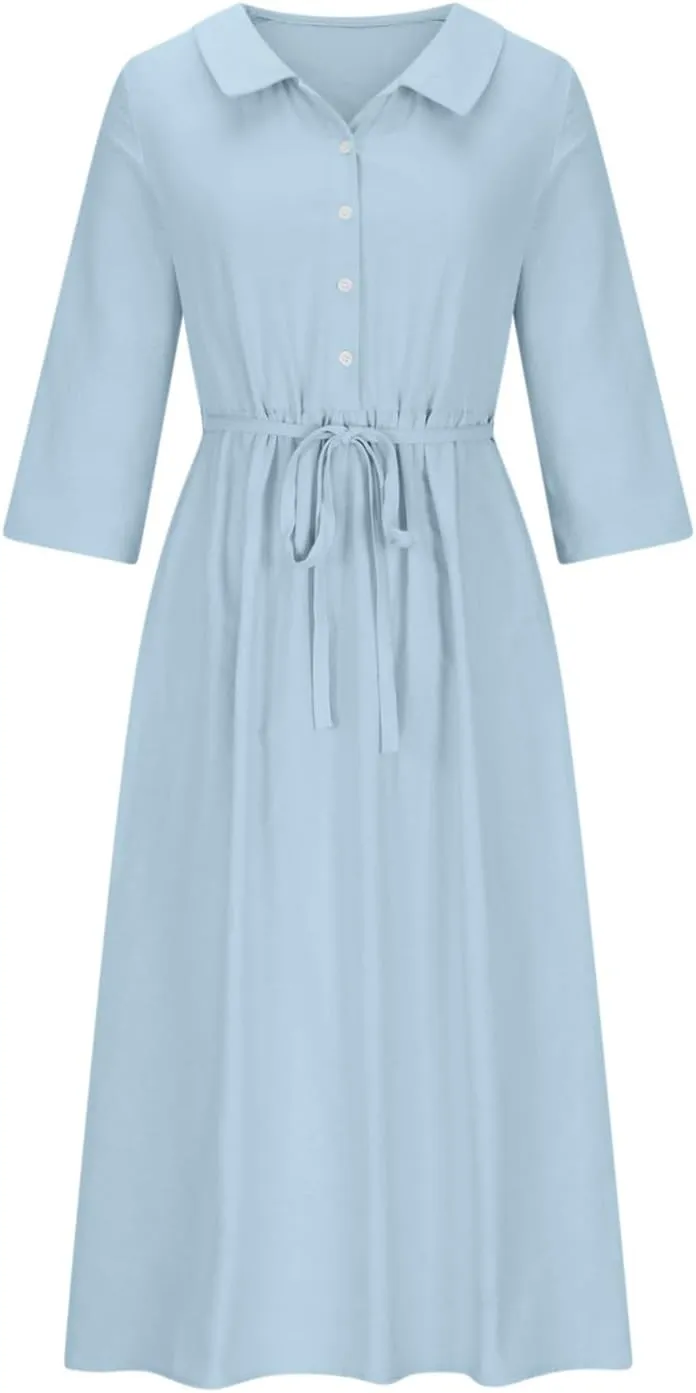 Floral Pattern Dresses for Women 2025 Maxi Button Down Plus Size A Line Dress Trendy 3/4 Sleeve Dress Summer Dresses