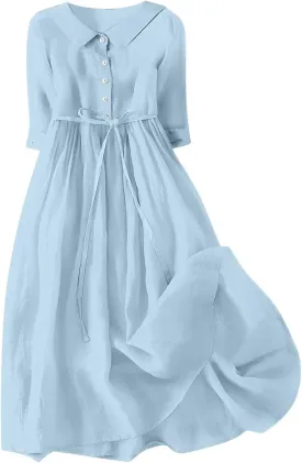 Floral Pattern Dresses for Women 2025 Maxi Button Down Plus Size A Line Dress Trendy 3/4 Sleeve Dress Summer Dresses
