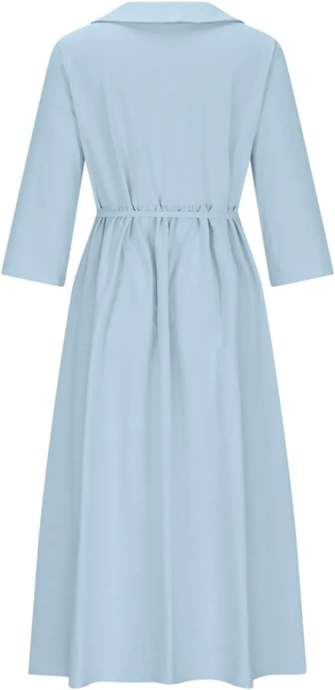 Floral Pattern Dresses for Women 2025 Maxi Button Down Plus Size A Line Dress Trendy 3/4 Sleeve Dress Summer Dresses